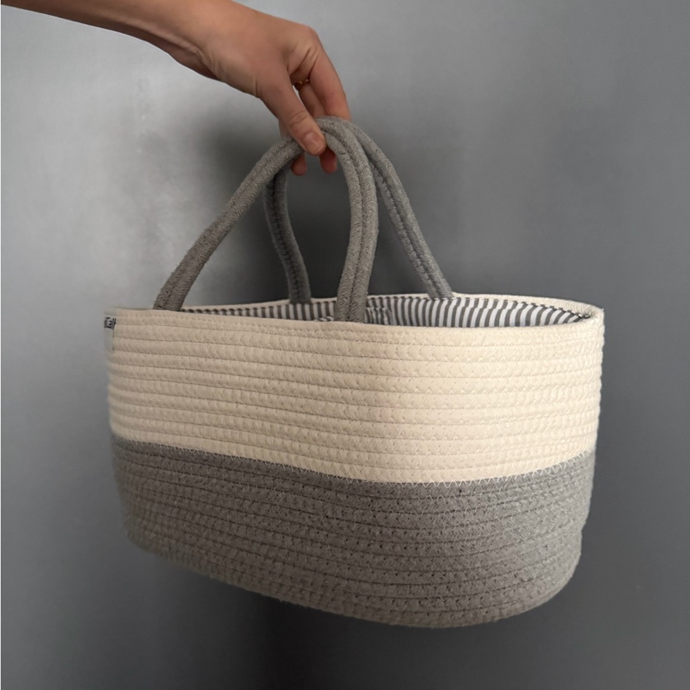 BodiCal Gray and White Woven Cotton Convertible Shower / Baby / Storage Basket - Picture 13 of 14